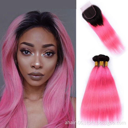 wholesale products china fashion pink human hair bundles rainbow hair brazilian virgin hair